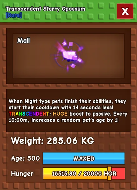 Transcendent Starry Opossum - 285.06kg (Max Age)