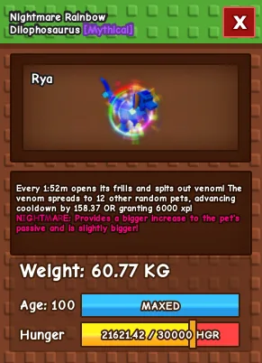 Rainbow Hatched Dilophosaurus Huge 60-61kg Rainbow Hatch Dilo. 6k exp with 12 spits! — Account account
