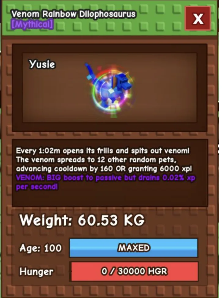 HUGE Rainbow Hatch Dilophosaurus Venom 60KG+ — Account account