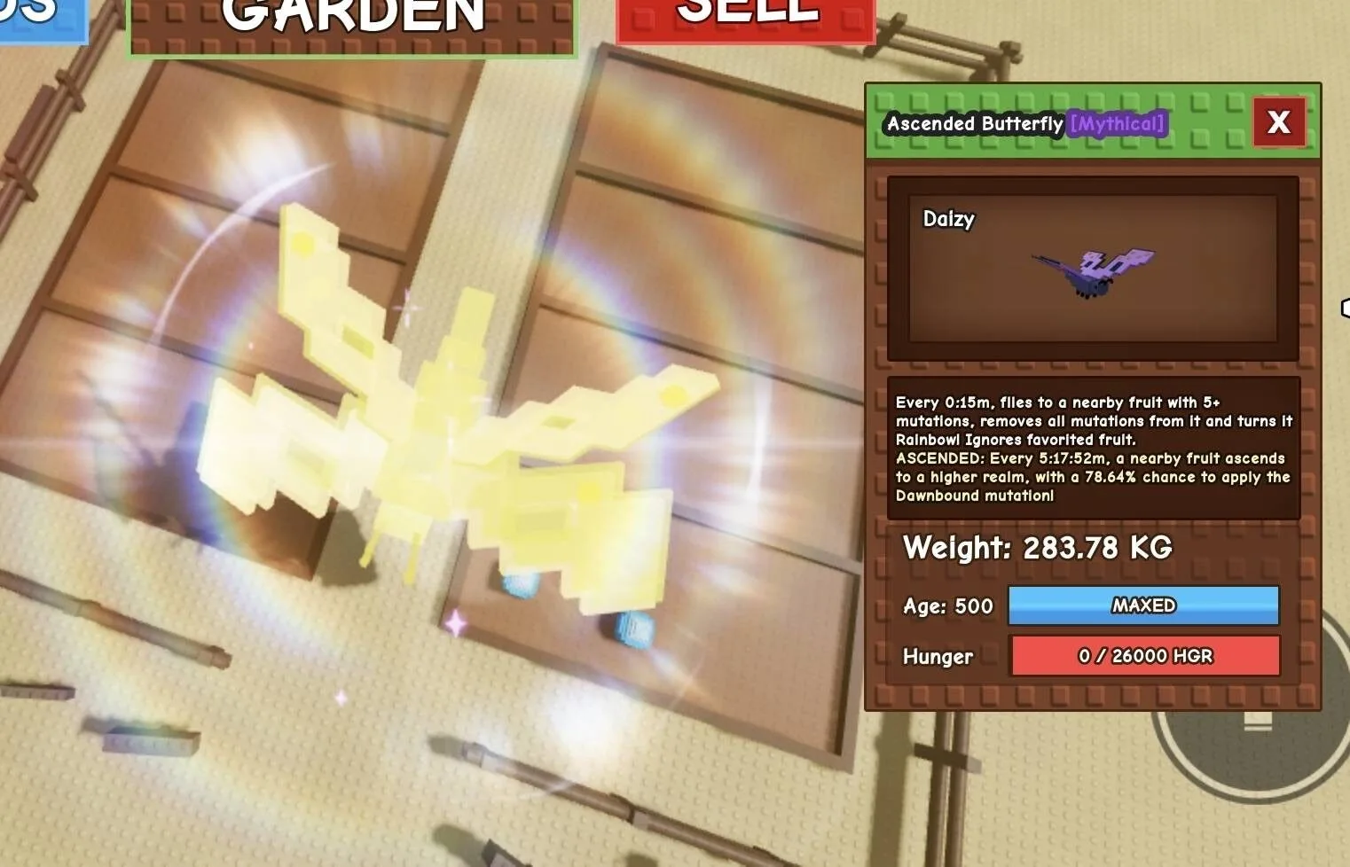 Huge ASCENDED Butterfly - 283.78 KG (Age 500) 15s Cooldown