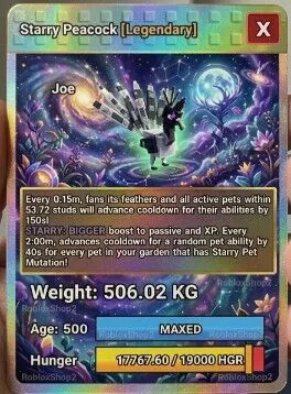 506.02KG OP MUTATION STARRY GIGANTIC PEACOCK 5 0 0 AGE l READY TO USE - 15 SEC MAX CD - NO TOY LIMITED STOCK