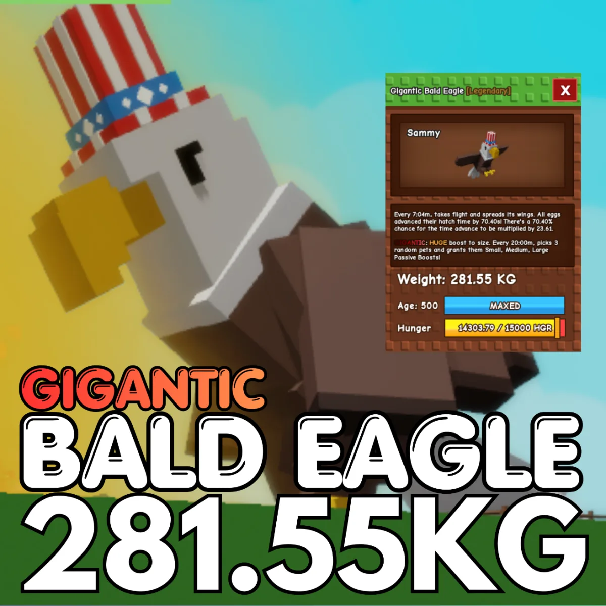 GIGANTIC Huge Bald Eagle 281.55KG Age 500 INSTANT DELIVERY