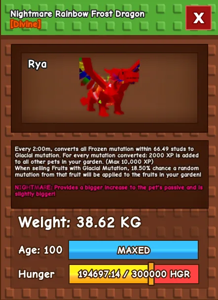 Semi Huge Nightmare Rainbow Hatched RBH Frost Dragon 38.62KG — Account account