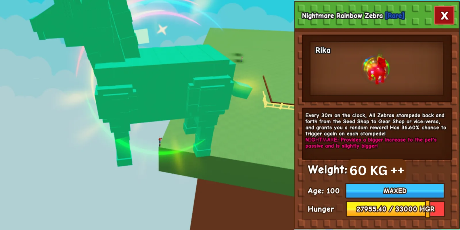 HUGE RAINBOW HATCHED ZEBRA 60 KG ++ NIGHTMARE MAX LEVEL 100 RBL Grow A Garden