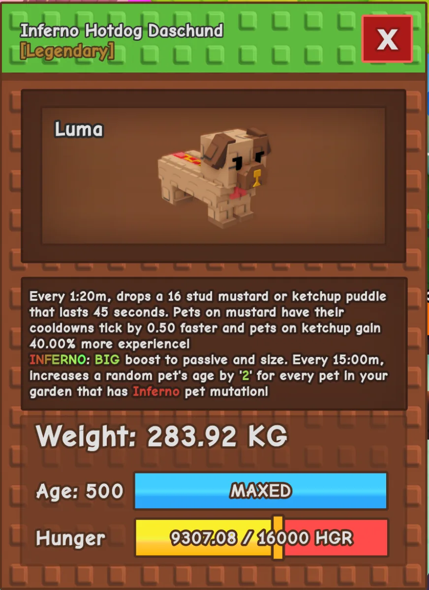 280kg+ INFERNO Hotdog Dachshund - META LEVELING PET