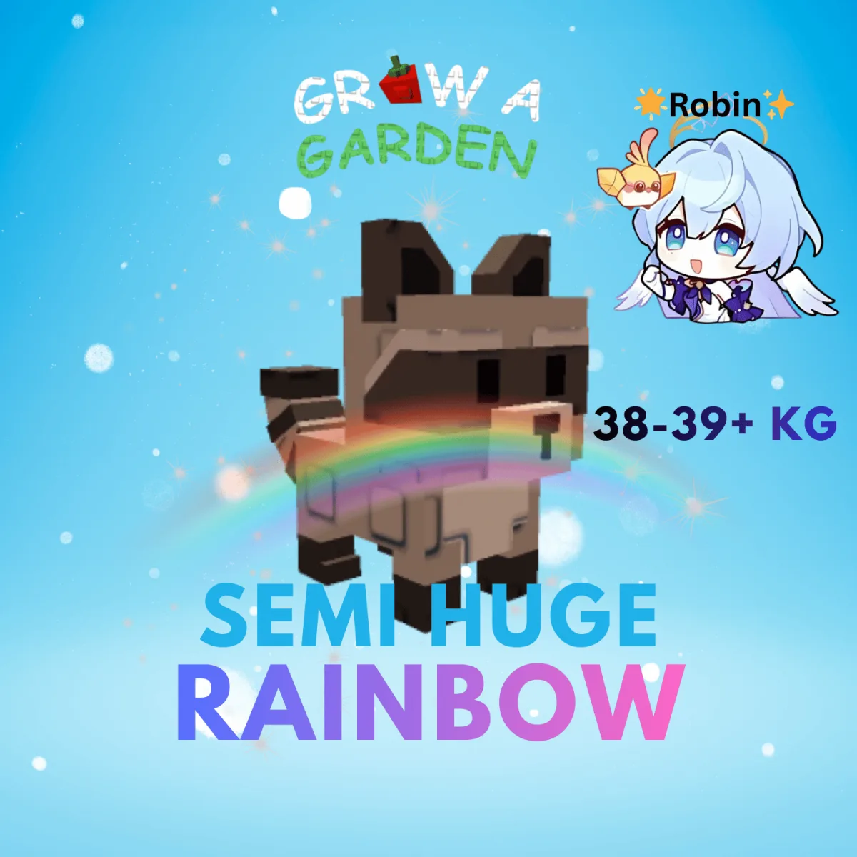 Semi HUGE Rainbow Raccoon - 38-39+KG - Grow a Garden — Account account