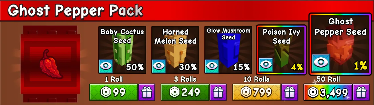 10 Rolls Ghost Pepper Pack ! 799robux (Super) — Account account