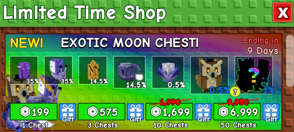 READY 3x EXOTIC MOON CHEST ( VIA GIFT) Grow A Garden