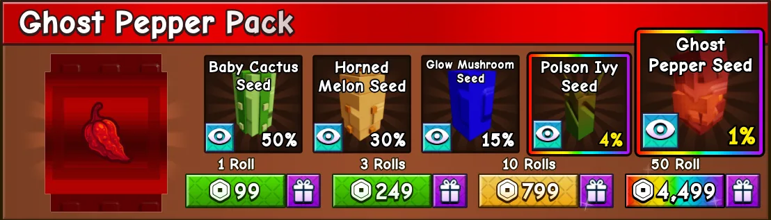 Ghost Pepper Pack 10 Rolls 799R Grow A Garden 2 Send via Gift - Instant Delivery(24/7 Online ) — Account account