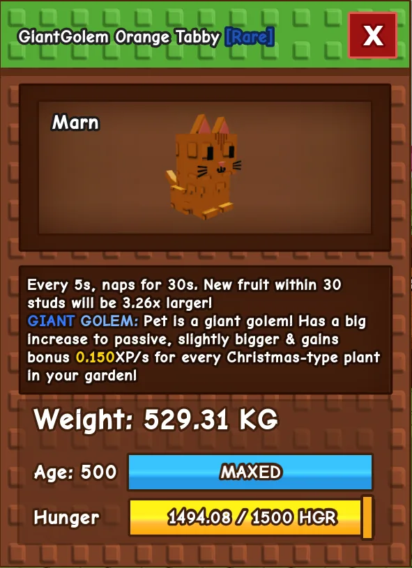 Orange Tabby (114KG BASE) 529.31 KG GiantGolem Mutation