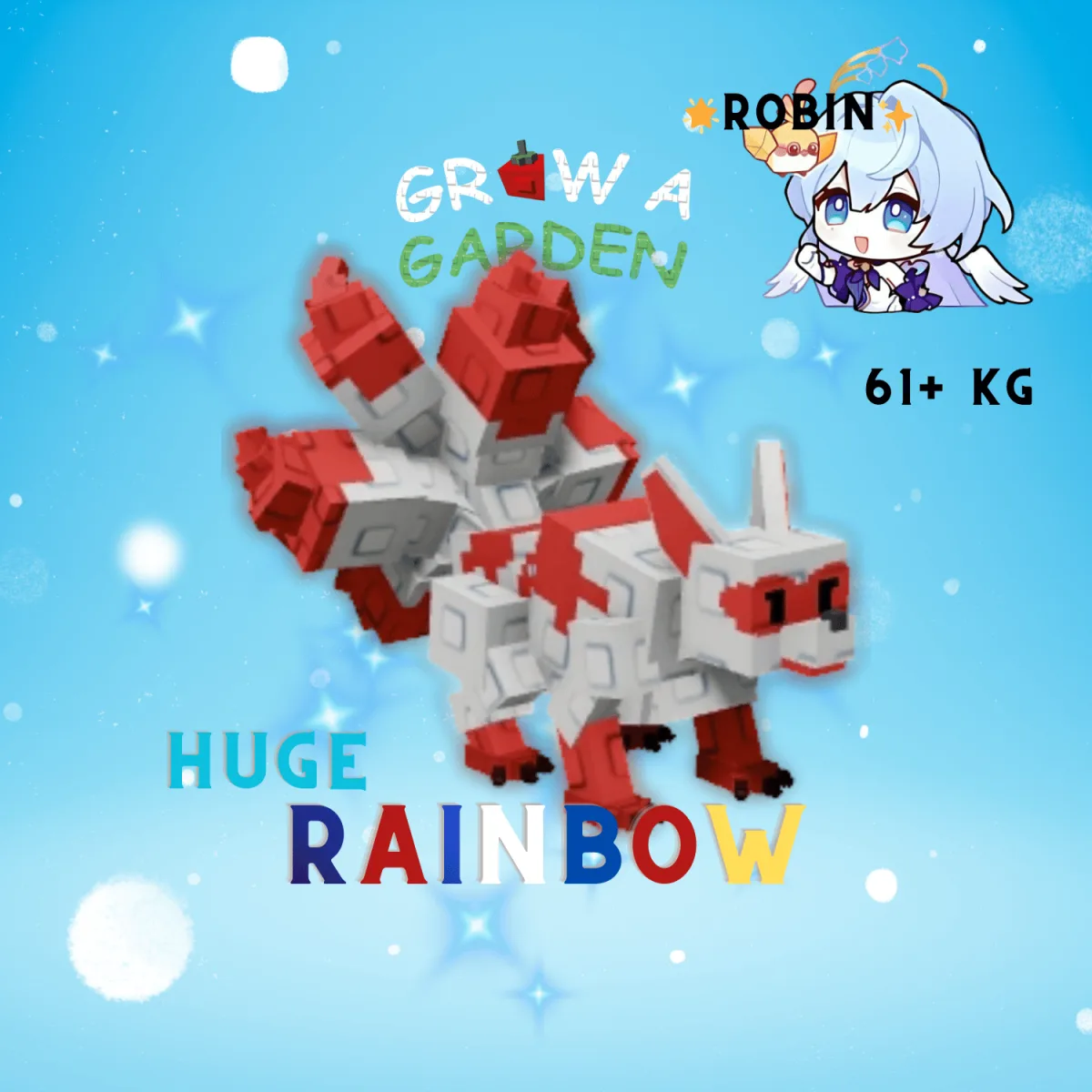 Huge Rainbow Kitsune - 60-61 + KG - Titan - Red Kitsune - Grow a Garden — Account account