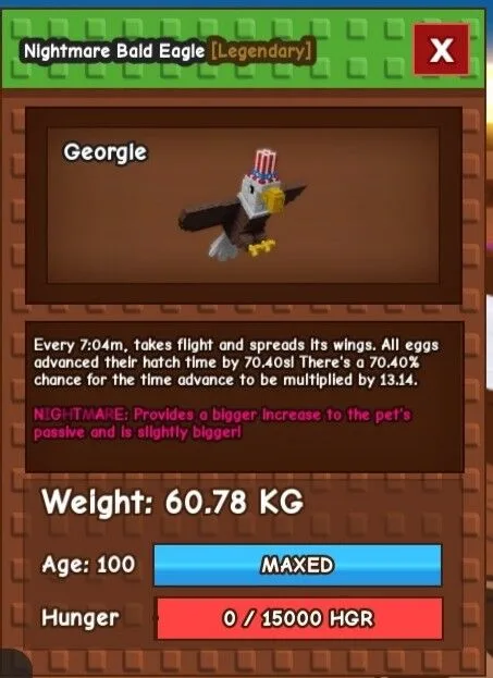 VENOM Bald Eagle Max Age Kg 60 Big Passive Big Visual RARE ITEM — Account account
