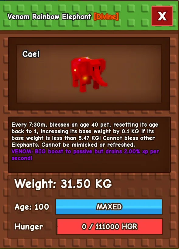 HUGE RBH ELEPHANT 31.5KG (Rainbow Hatched) NO TOY NEEDED TO MAKE 60kg PETS