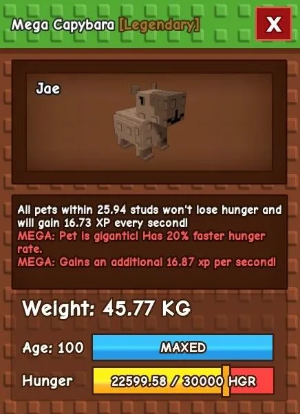 MEGA HUGE CAPYBARA 45KG/100AGE