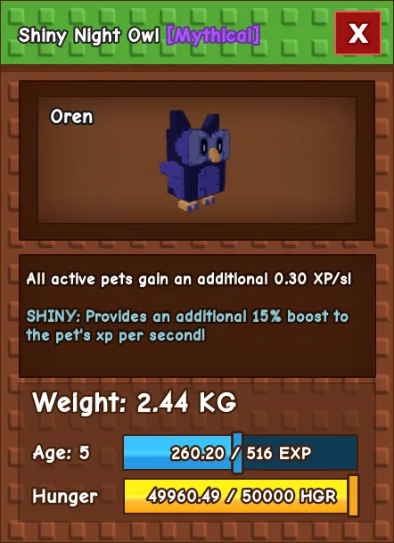 Shiny Night Owl MYTHICAL Age 5 2.44KG