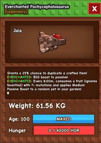 60kg+ EVERCHANTED PACHYCEPHALOSAURUS super handsome and crafting. max skill 25 crafting