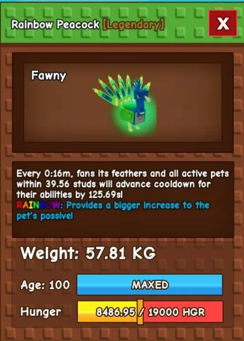TITANIC / HUGE / GODLY Rainbow Peacock 100 AGE 57KG — Account account