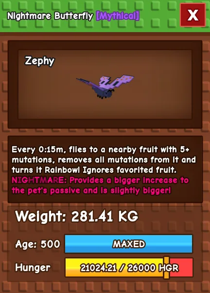 Nightmare Butterfly 280 KG Age 500 15s cd instant delivery titanic butterfly 280kg huge butterfly 280 kg butterfly 15s cd nightmare mutation bf