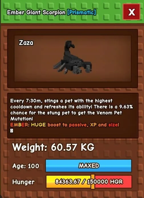 EMBER Giant Scorpion 60/61KG RARE PET LIMITED — Account account