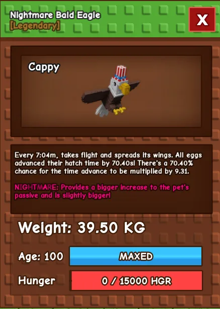 NIGHTMARE BALD EAGLE 38-39KG / AGE 100 — Account account