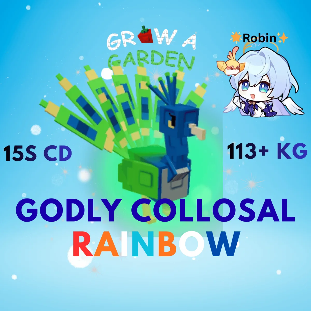 Godly Rainbow Peacock Collosal -113+ KG -15sCD - Beautiful Peacock - Grow a Garden — Account account