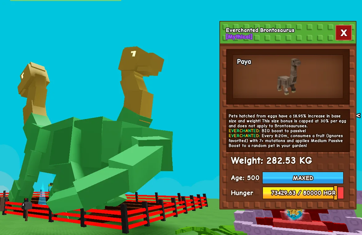 280 KG++ BRONTOSAURUS // SEMI TITANIC EVERCHANTED MUTATION BRONTO MAX AGE LEVEL 500 18 PASSIVE