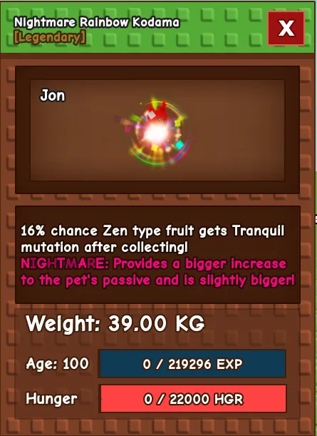 39kg Rainbow Hatched Kodama Nightmare — Account account