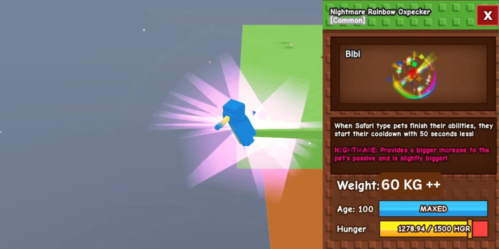 HUGE Rainbow Hatched Oxpecker NIGHTMARE 60 61 KG MAX LEVEL 100 RBL Grow A Garden