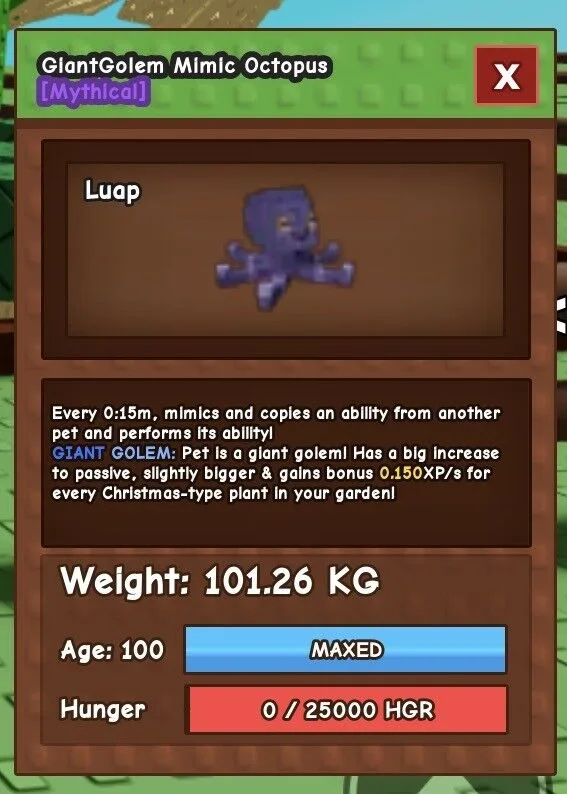 GiantGolem Godly Titanic Mimic Octopus 101.26KG Maxed Age 100 Fast Delivery — Account account
