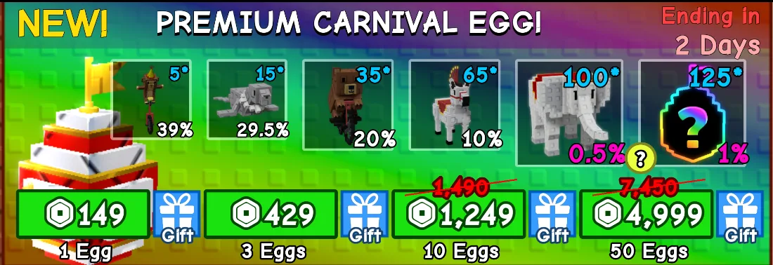 x 50 Premium Carnival Egg 4999 Robux (I will gift it to you) — Account account