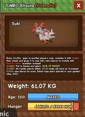 JUMBO Huge Kitsune 61Kg+ Maxed age 100 RARE pet — Account account