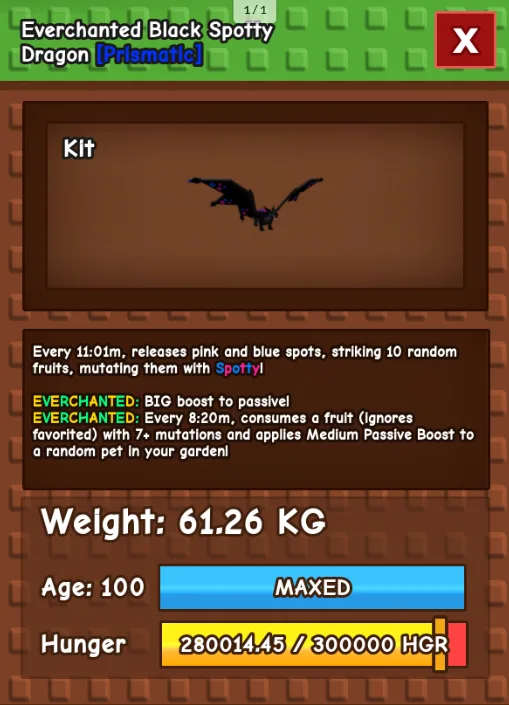 HUGE BLACK SPOTTY DRAGON NM / VENOM / EVER 60KG-61KG AGE 100