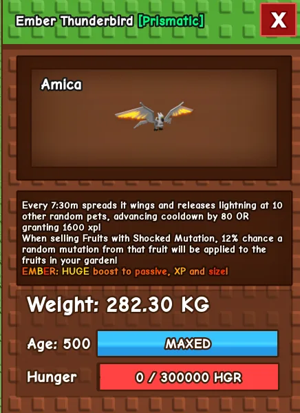 Ember Thunderbird 280 KG Age 500 instant delivery titanic thunderbird huge thunderbird 280kg