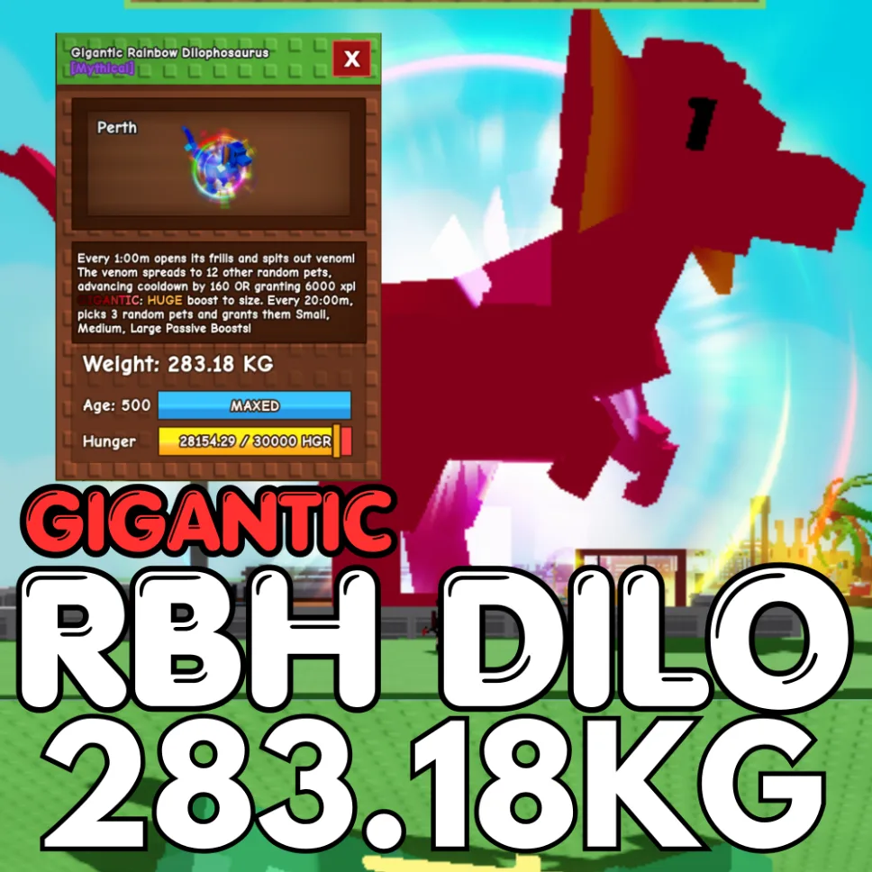 GIGANTIC Huge Rainbow Hatched Dilophosaurus 283.18KG RBH Dilo Age 500 INSTANT DELIVERY