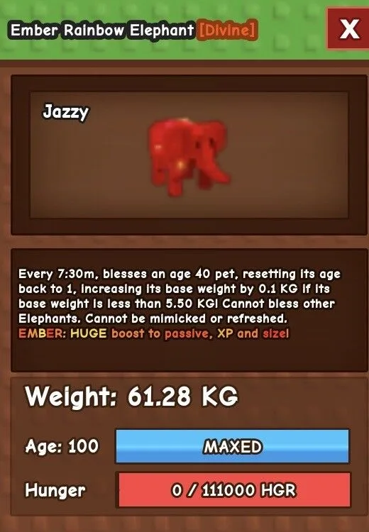 Ember Rbh Elephant Rainbow hatch Elephant 61+kg — Account account
