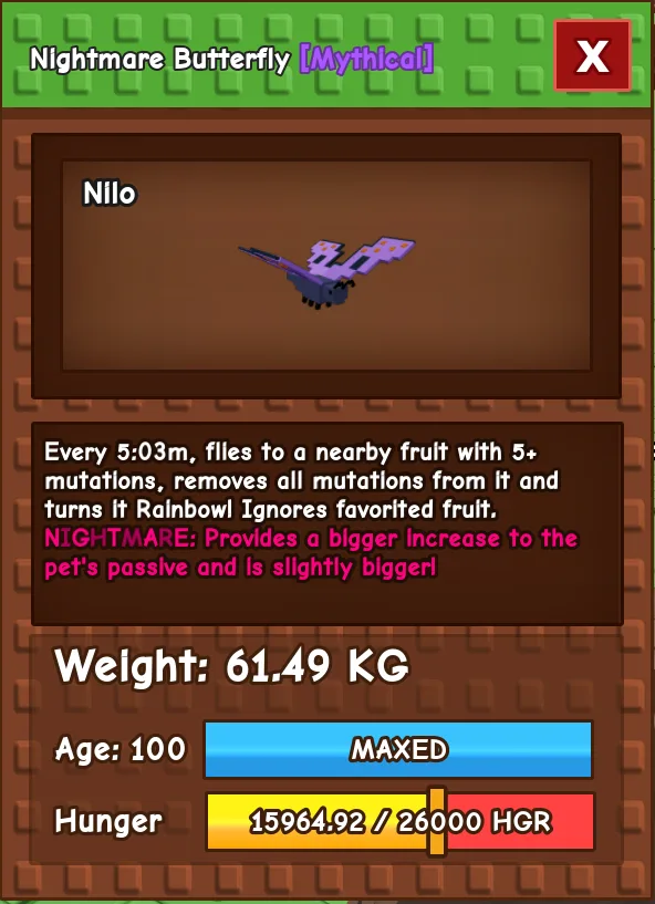 HUGE Nightmare Butterfly 61.49KG Age 100 Exact Unit Insta Delivery l — Account account