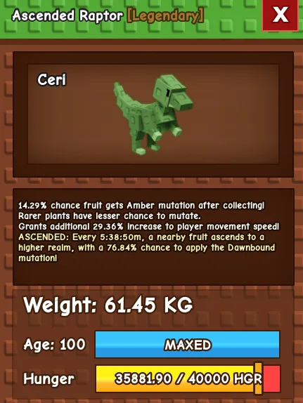 HUGE ASCENDED RAPTOR 60KG - 61KG — Account account