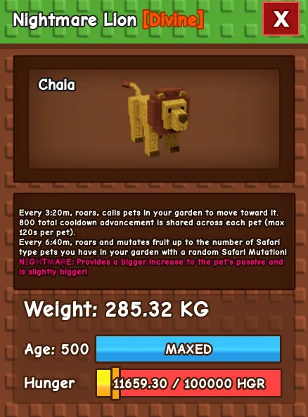 Nightmare Lion 280 KG Age 500 instant delivery titanic lion 280kg huge lion 280 kg nightmare mutation lion