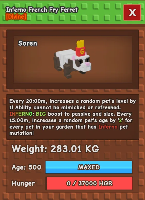 280kg+ INFERNO French Fry Ferret/FFF - META LEVELING PET