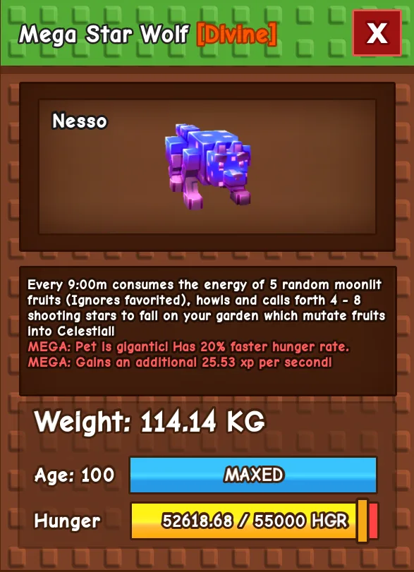 (1 of 1 In The WORLD) 114KG age 100 STAR WOLF