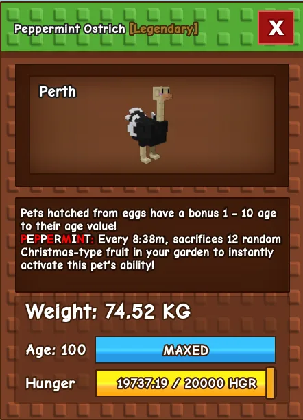 GODLY TITANIC COLOSSAL Peppermint OSTRICH 74.52 KG Age 100 MAX — Account account