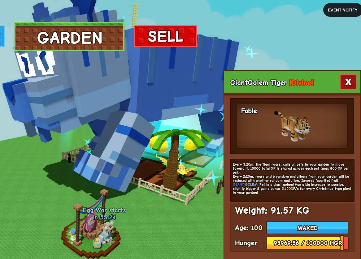 GiantGolem Godly Titanic Huge Tiger 91Kg+ Age 100 — Account account
