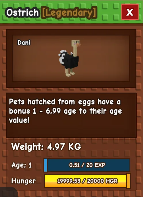 SEMI HUGE OSTRICH AGE 1 4.97KG GAG PET INSTANT DELIVERY — Account account