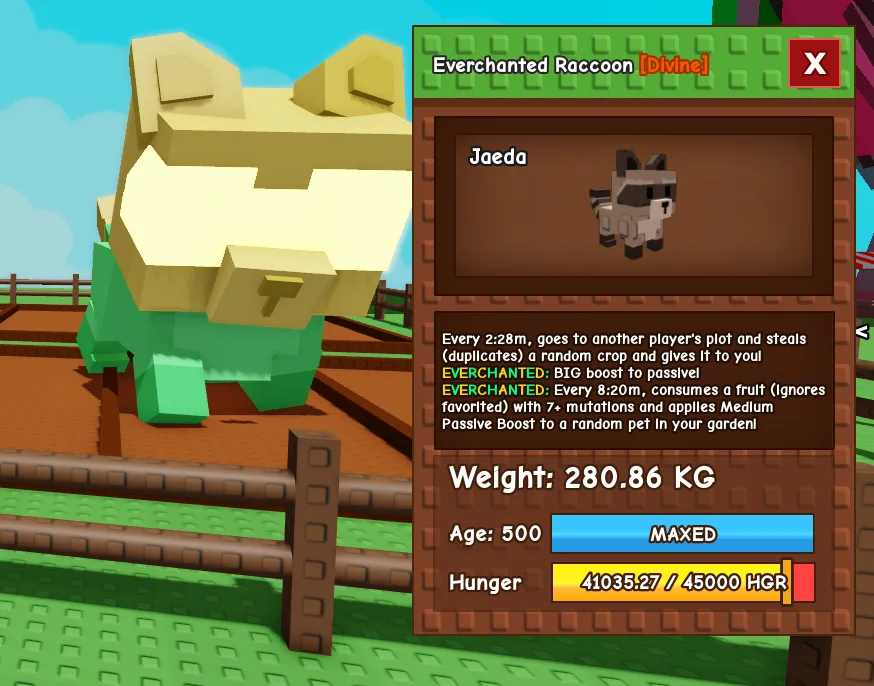 280KG+ RACCOON EVERCHANTED MUTATION AGE 500 MAX LEVEL — Account account