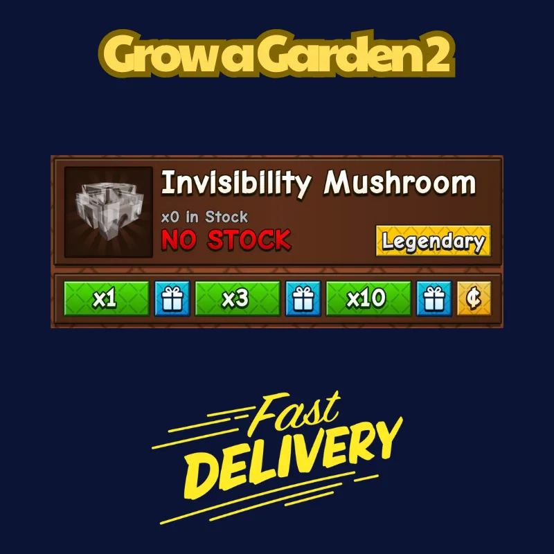 x10 Invisibility Mushroom 2400Robux Grow a Garden 2 FastDeli FASTEST & CHEAPEST (Legendary) — Account account