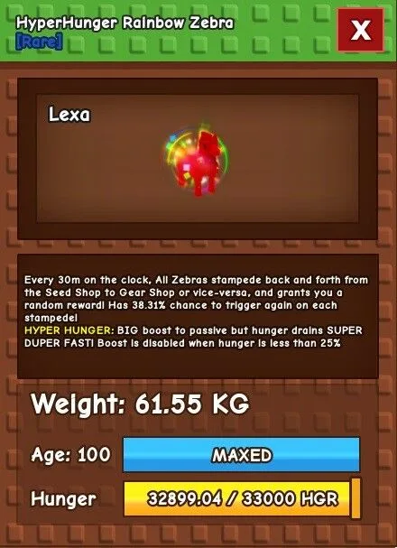 Hyperhunger Rainbow Hatched Zebra 61.55kg Huge Titanic Safari Collectable - Lexa (EP)