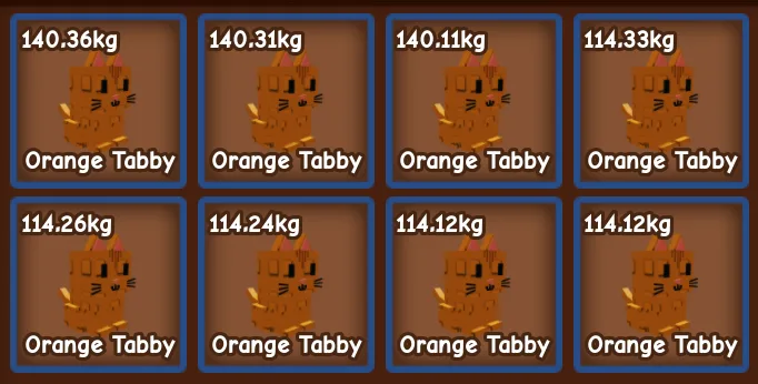 8 Orange Tabby Bundle 114 KG Base Rainbow & GiantGolem Mutation — Account account