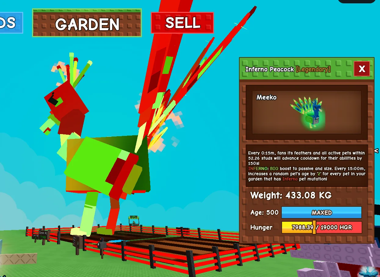 400 KG++ INFERNO PEACOCK 15s CD MAX CAP MAX PASSIVE MAX AGE LEVEL 500 HUGE TITANIC GODLY COLOSSAL