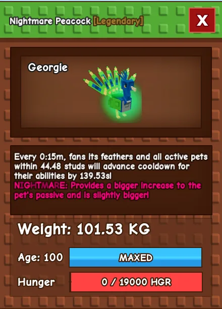 Nightmare Colossal Peacock 101.53KG Age 100 INSTANT DELIVERY — Account account