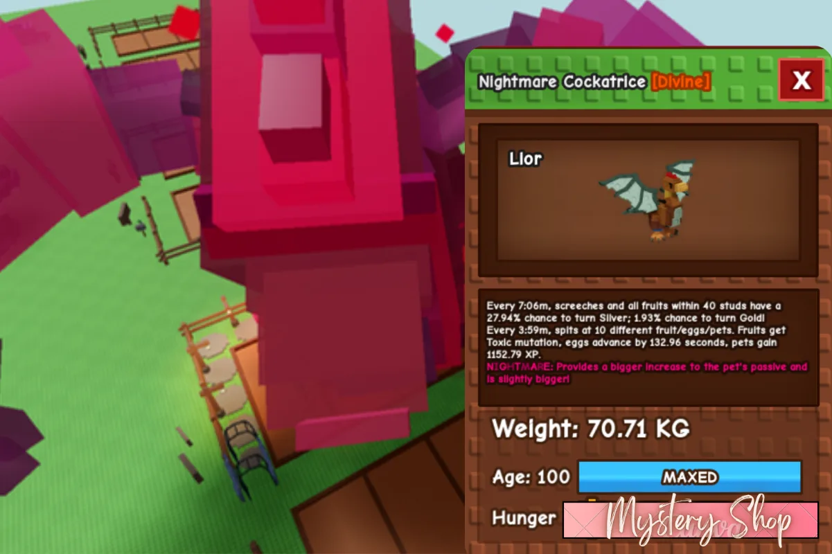 LIMITED Titanic Nightmare Cockatrice Age:100 70.71 KG Best Ability FREE 10 SX Sheckles Non-Duped Fast and Clean!